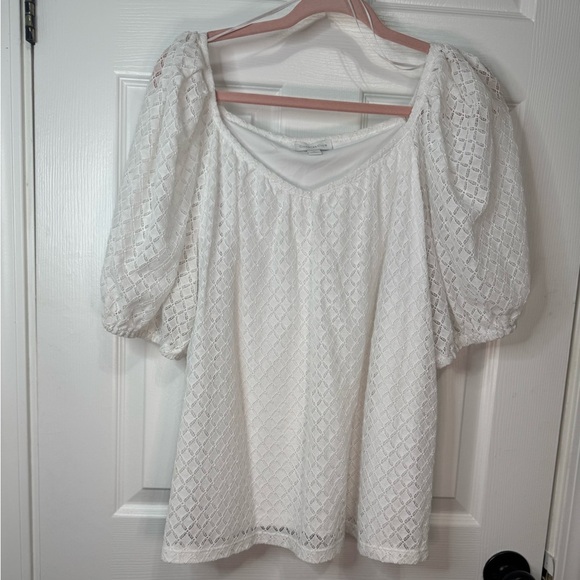 Charter Club White Puff Sleeve Smocked Blouse - Picture 3 of 4